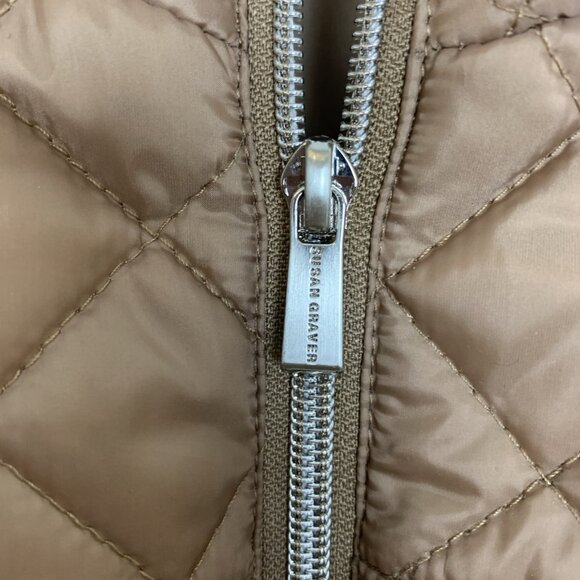 Susan Graver Womens XL Quilted Jacket Ponte Side Panels Zip Pockets Tan Puffer - Picture 5 of 14